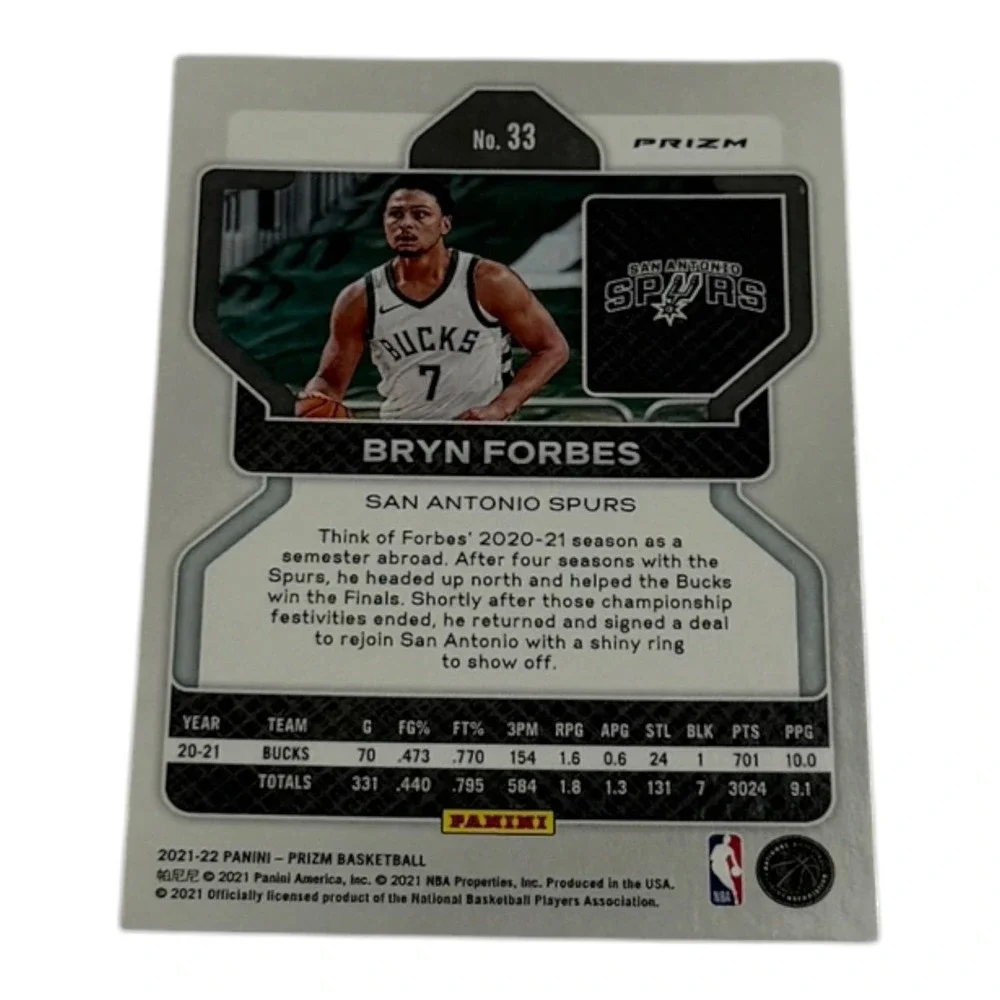 2021-22 Panini Prizm Bryn Forbes San Antonio Spurs #33 Cracked Ice Prizm Card - Picture 2 of 2